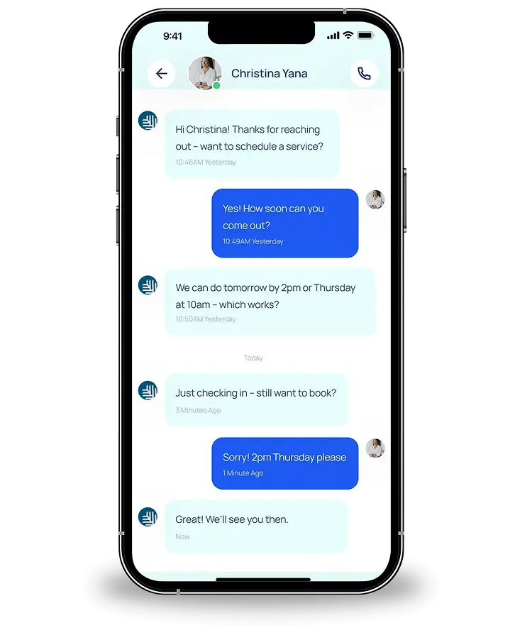 Home services team converting leads on mobile device